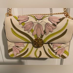 Tory Burch Chelsea Appliqué floral handbag Never Used!